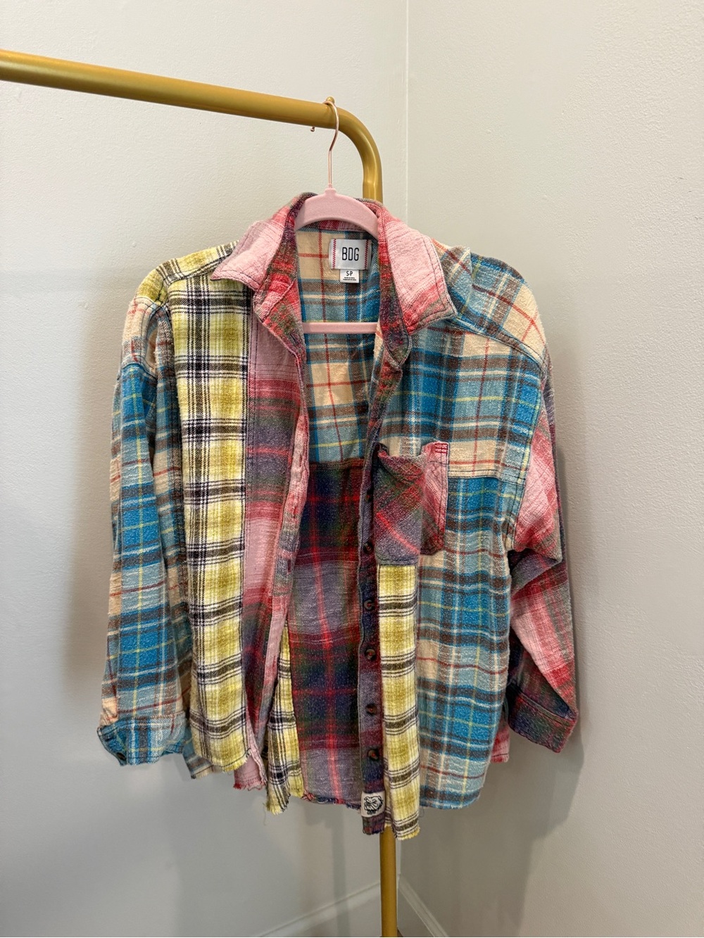 BDG Multicolor Patchwork Plaid Button-Up Shirt